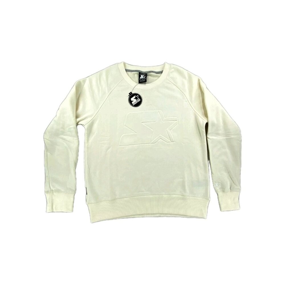 Starter Sweatshirt Women's Medium Cream Fleece Lined Authentic Fit Raglan Sleeve